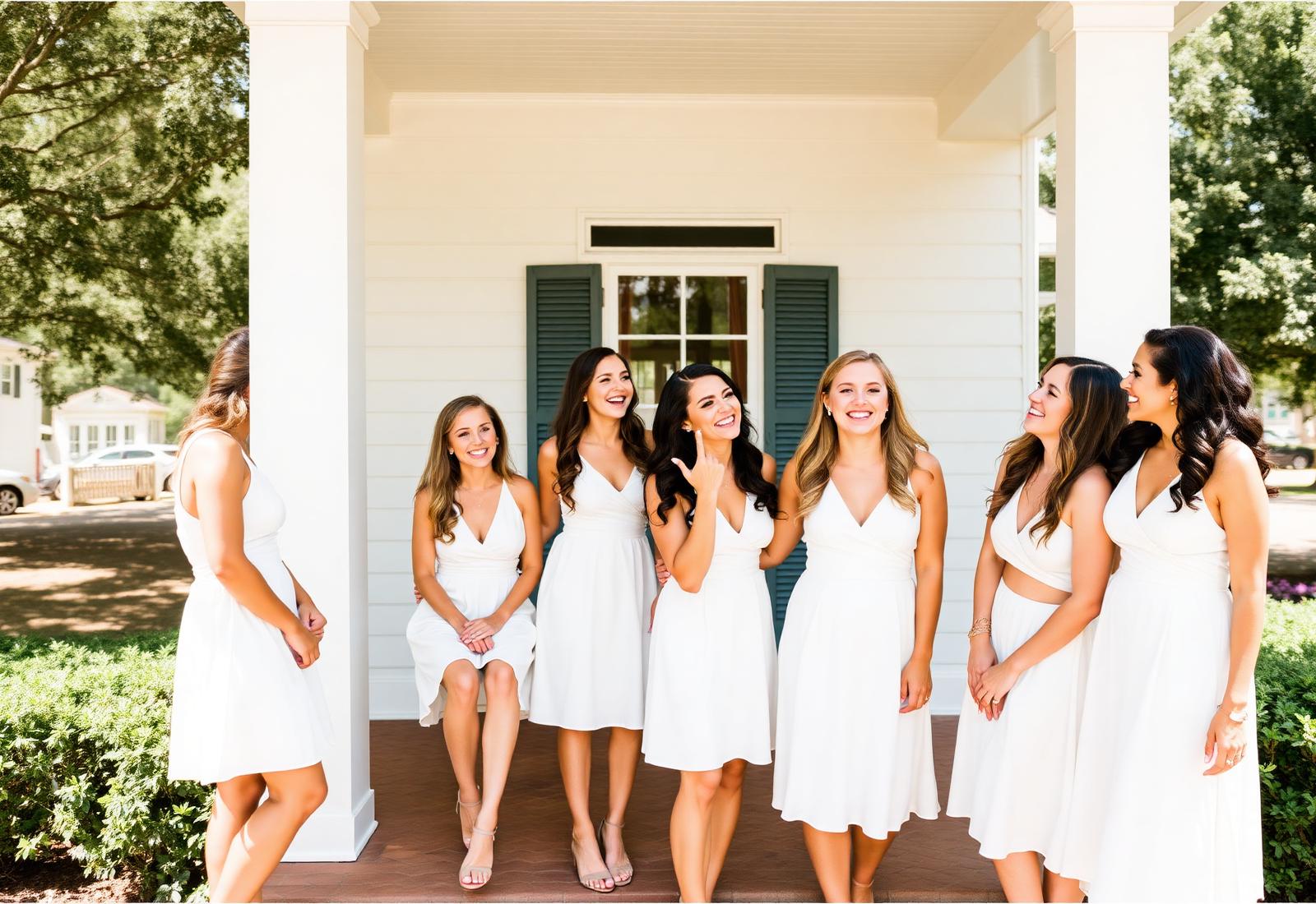 Sorority sisters laughing on a porch